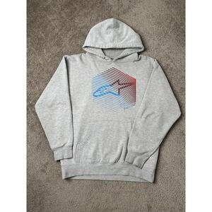 Vintage Mens Hoodie Y2K Alpinestars‎ Gray Streetwear, Motorcycle Sport, Size M
